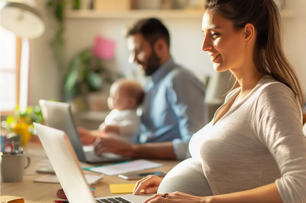 Familie mit Baby am Arbeiten