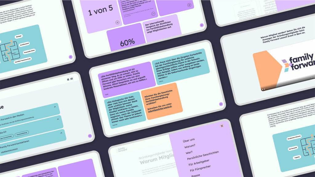 Verschiedene Screenshots von familyforward.ch