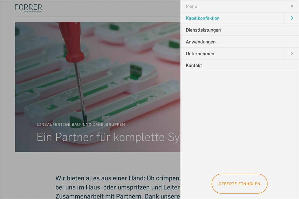 Screenshot offenes Burgermenu