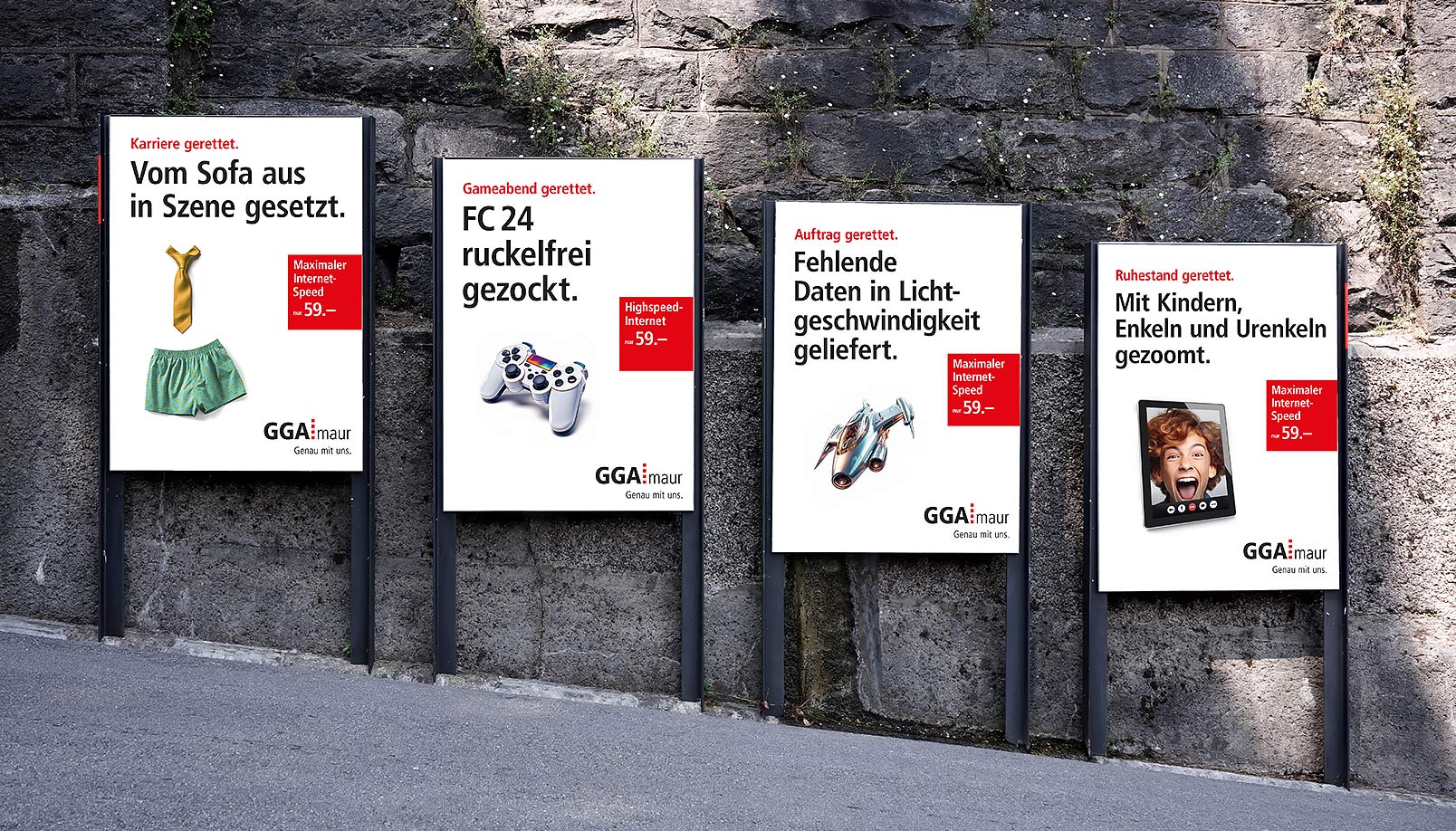 Highspeed Kampagne Hero Bild 4 Plakate nebeneinander