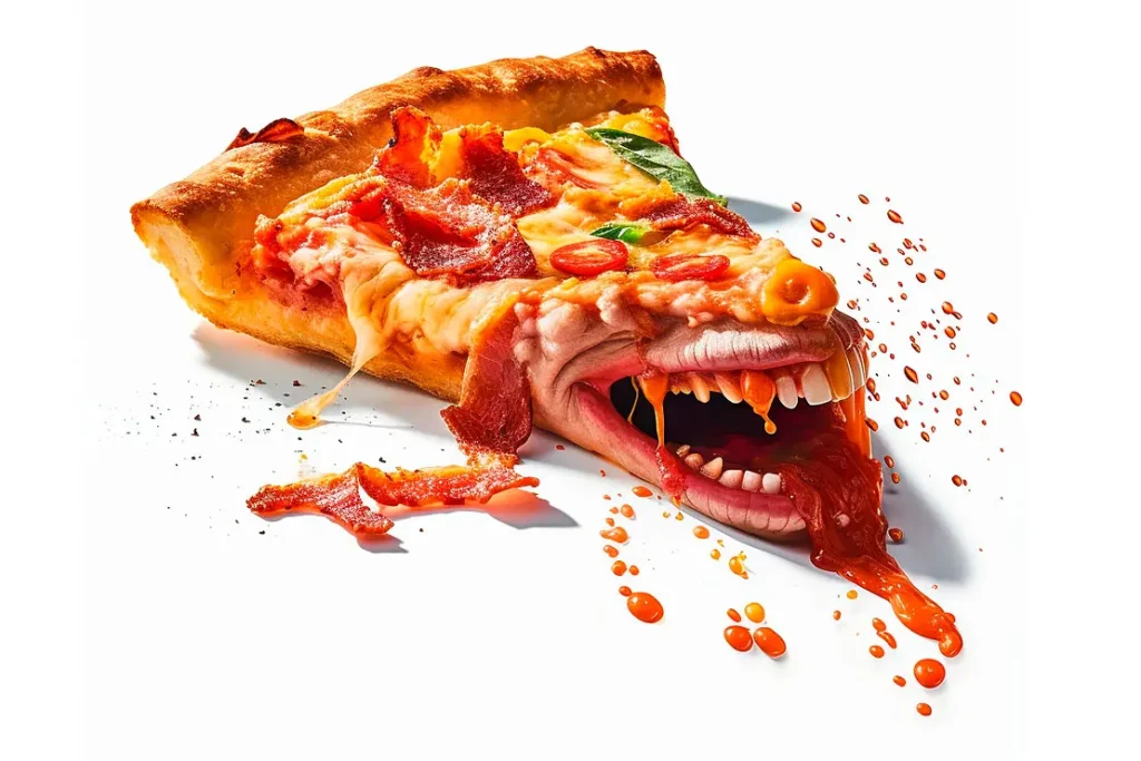 KI Bild Pizzastück mit Zähnen