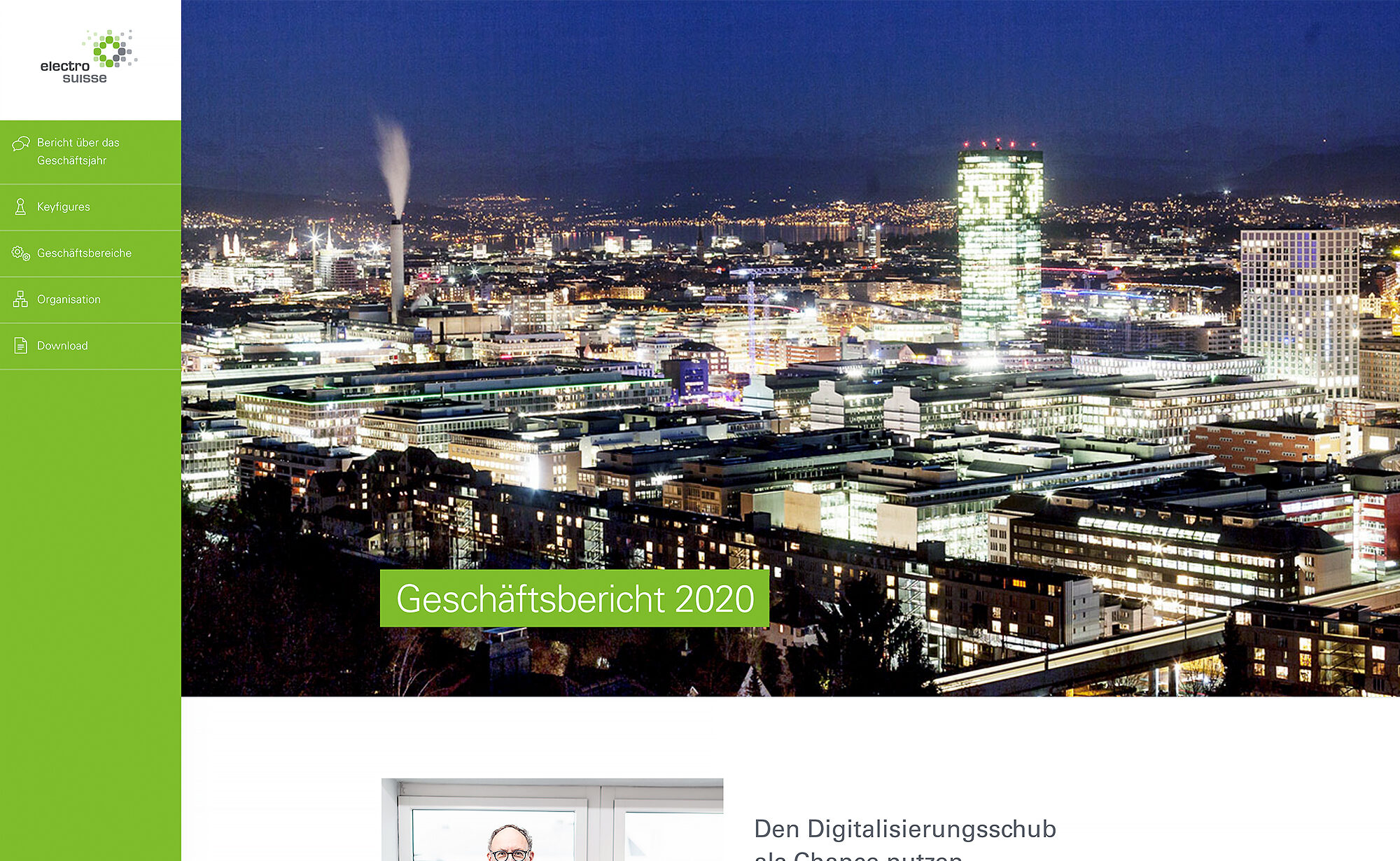 Organisation - Website Screenshot, Electrosuisse Digitaler Geschäftsbericht
