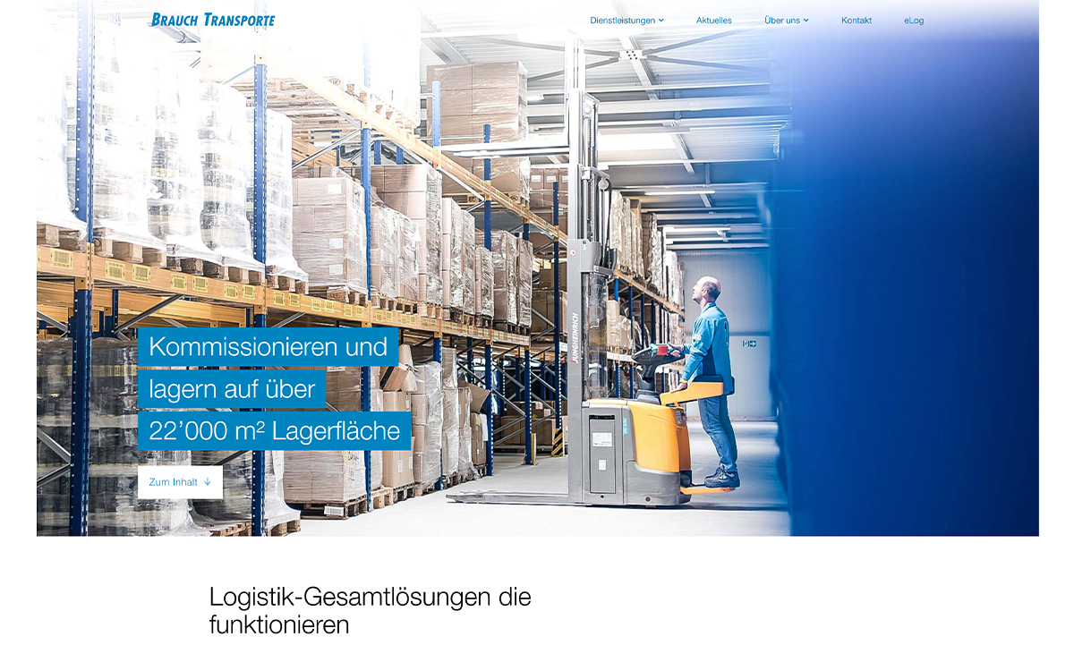 Logistik und Lager, Website Screenshot – Brauch Transport AG, brauch-transporte.ch