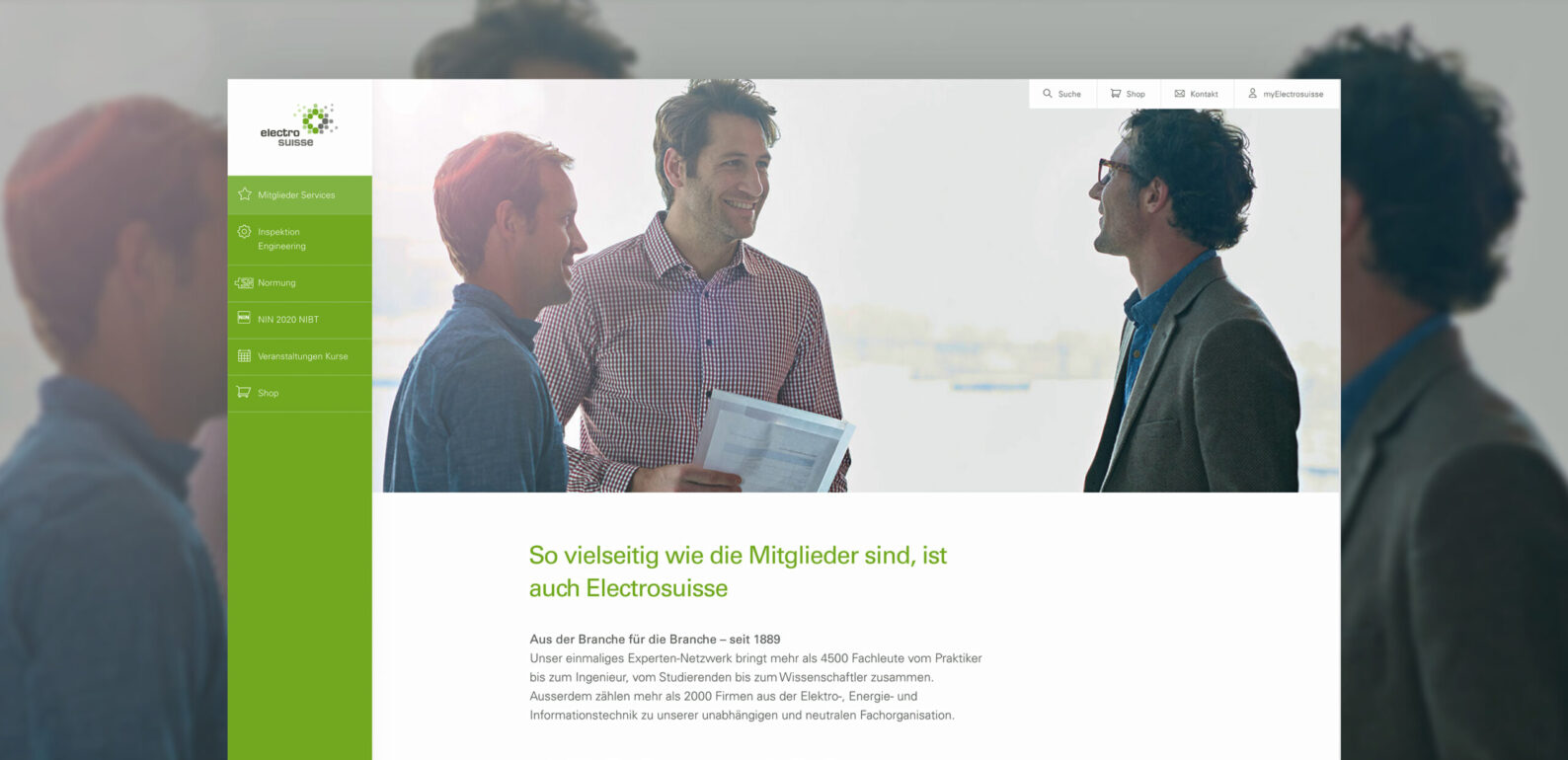 Screenshot von Mitglieder Service, Electrosuisse Website