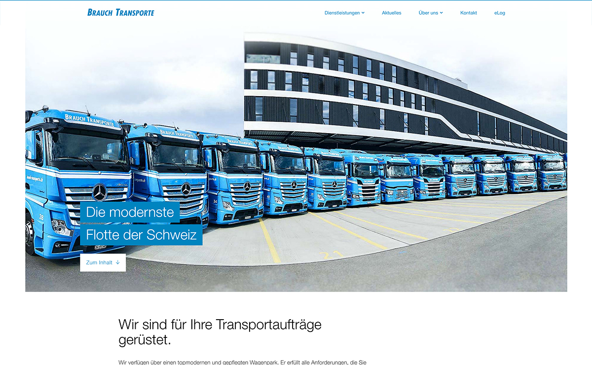 Die modernste Flotte der Schweiz, Website Screenshot – Brauch Transport AG, brauch-transporte.ch