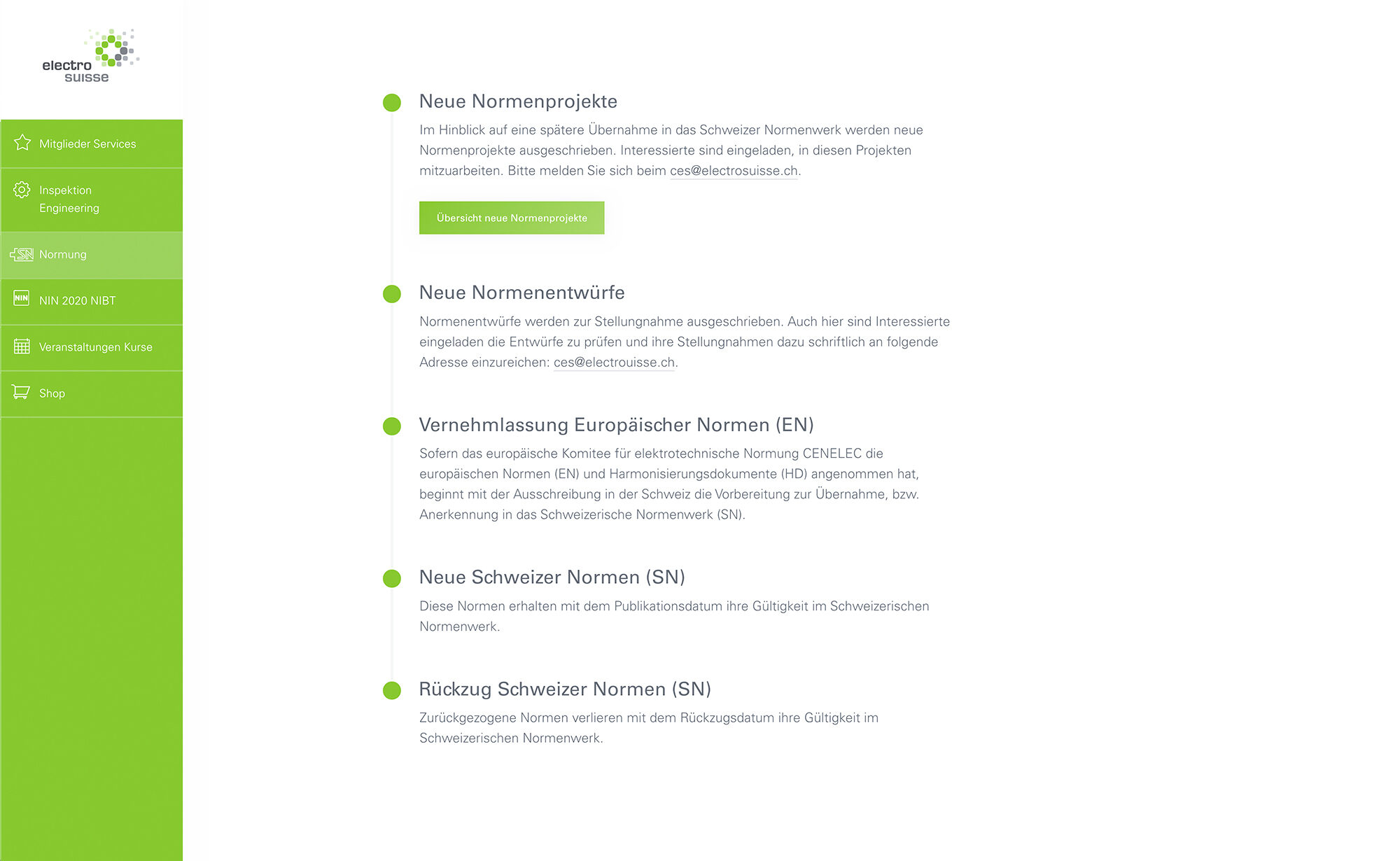 Neue Normen - Electrosuisse Website Screenshot