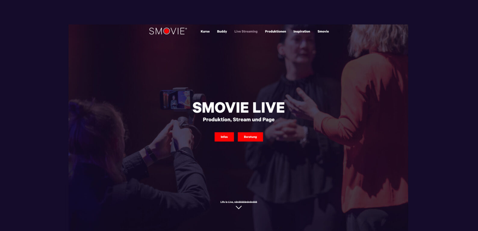 Smovie Live, Screenshot Website - Smovie Film GmbH, smovie.ch