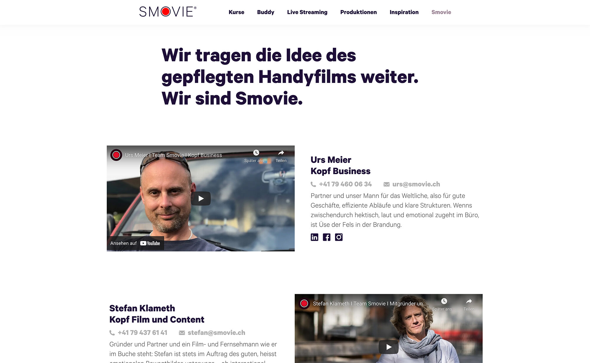 Über Smovie, Screenshot Website - Smovie Film GmbH, smovie.ch