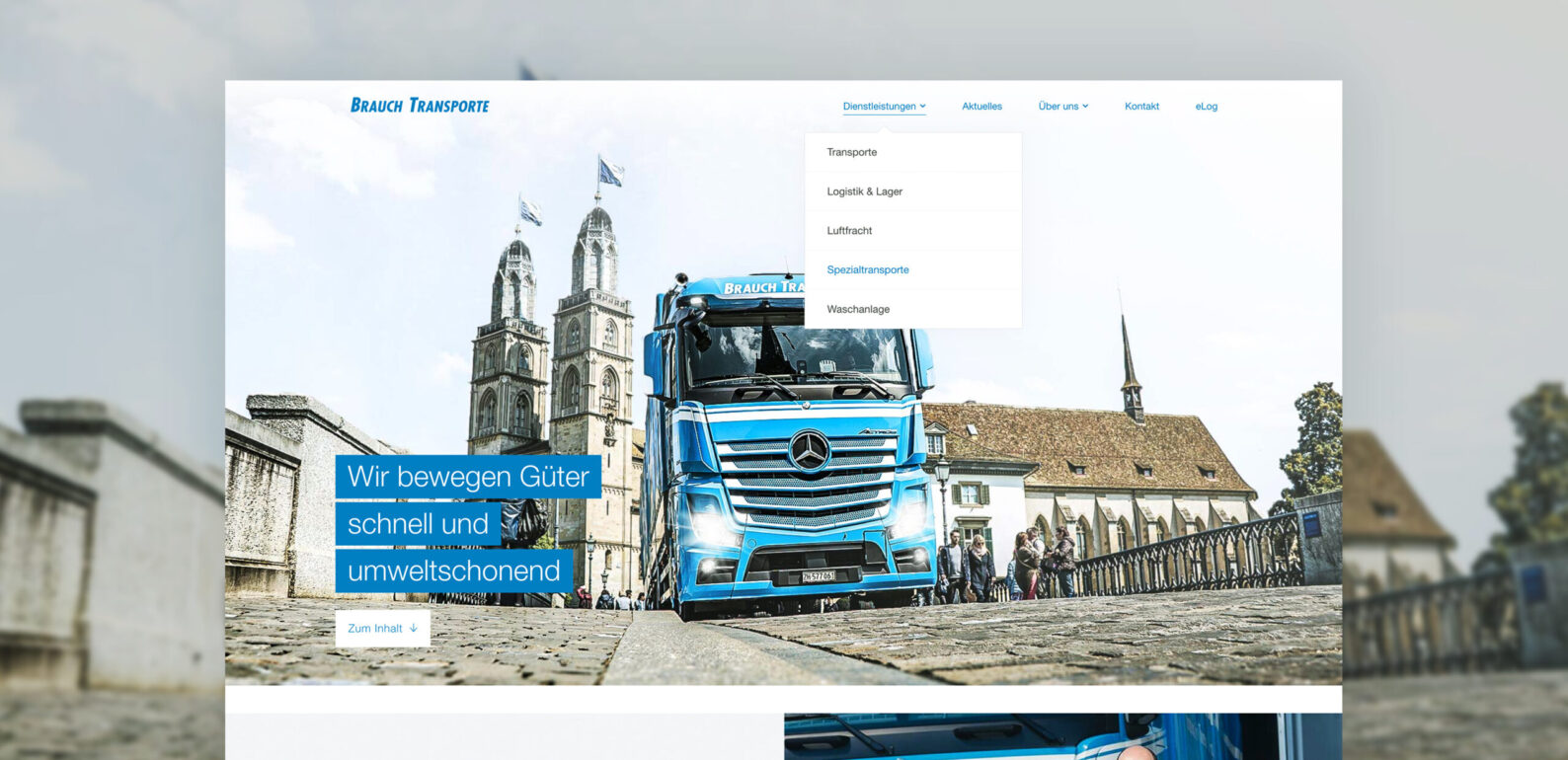 Wir bewegen Güter , Website Screenshot – Brauch Transport AG
