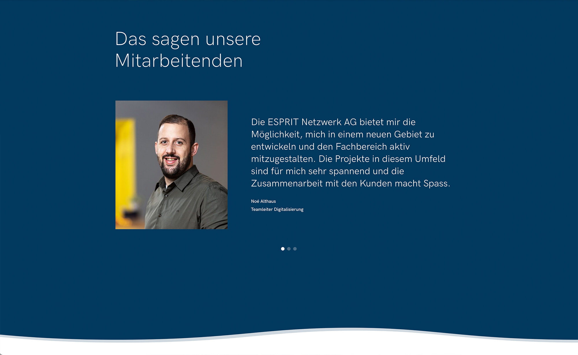Zitat von Noé Althaus , Website Screenshot – Esprit Netzwerk AG