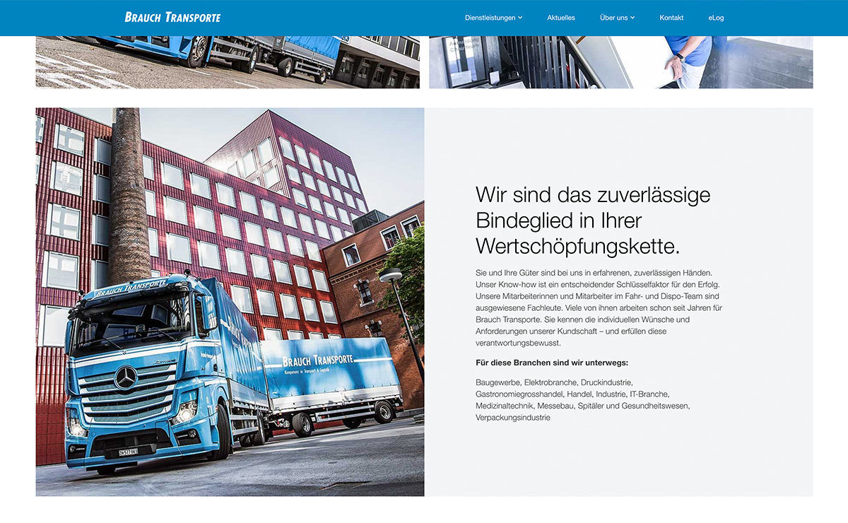 Wir sind zuverlässig, Website Screenshot – Brauch Transport AG, brauch-transporte.ch